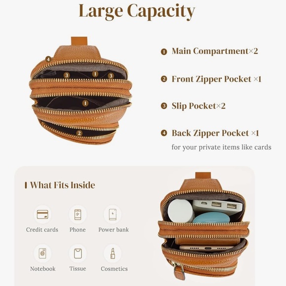 NWOT Genuine Leather RFID Blocking Small Sling Bag Women Crossbody Brown - Picture 5 of 15